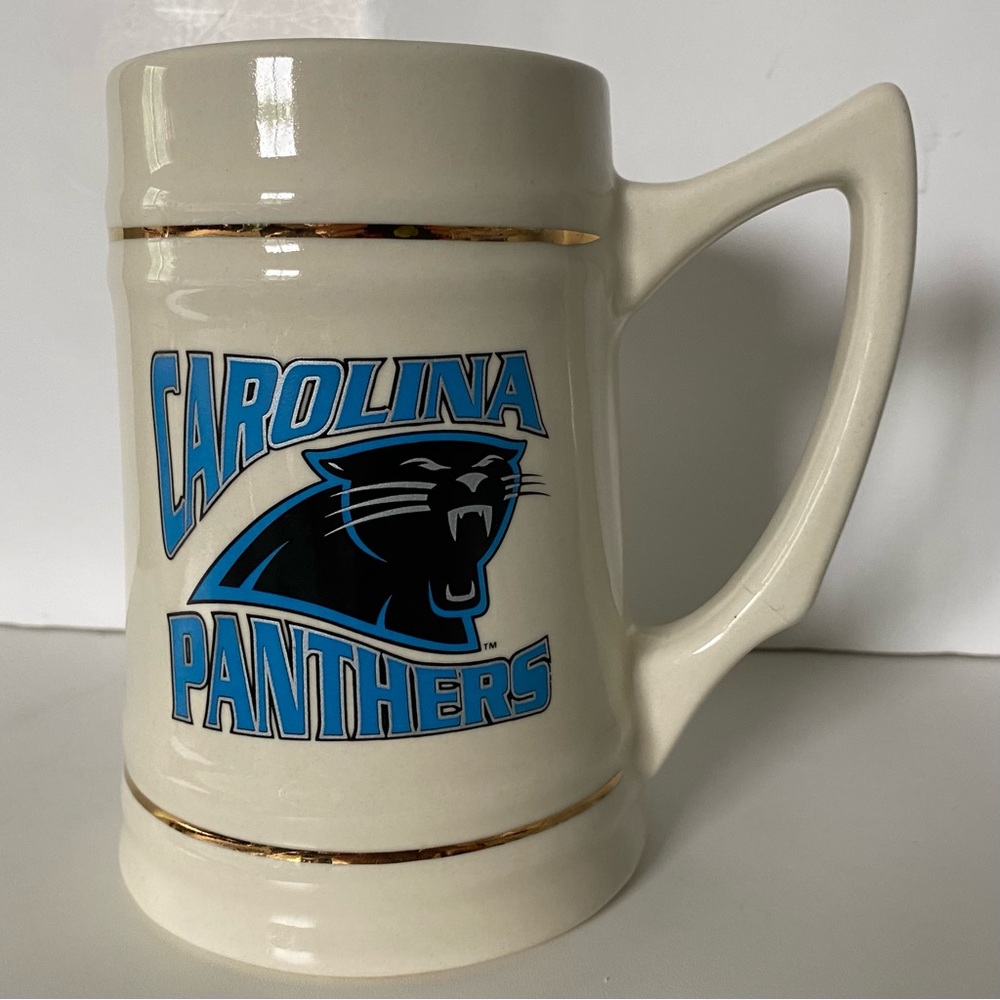 Carolina Panthers Stein Mug White Blue Ceramic NFL Football team 6” Tall Decor